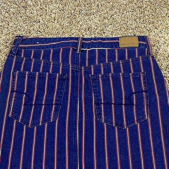 AMERICAN EAGLE Denim Mini Skirt Size 8 Hi-Rise Super‎ Stretch Striped Blue Jean - Picture 3 of 6